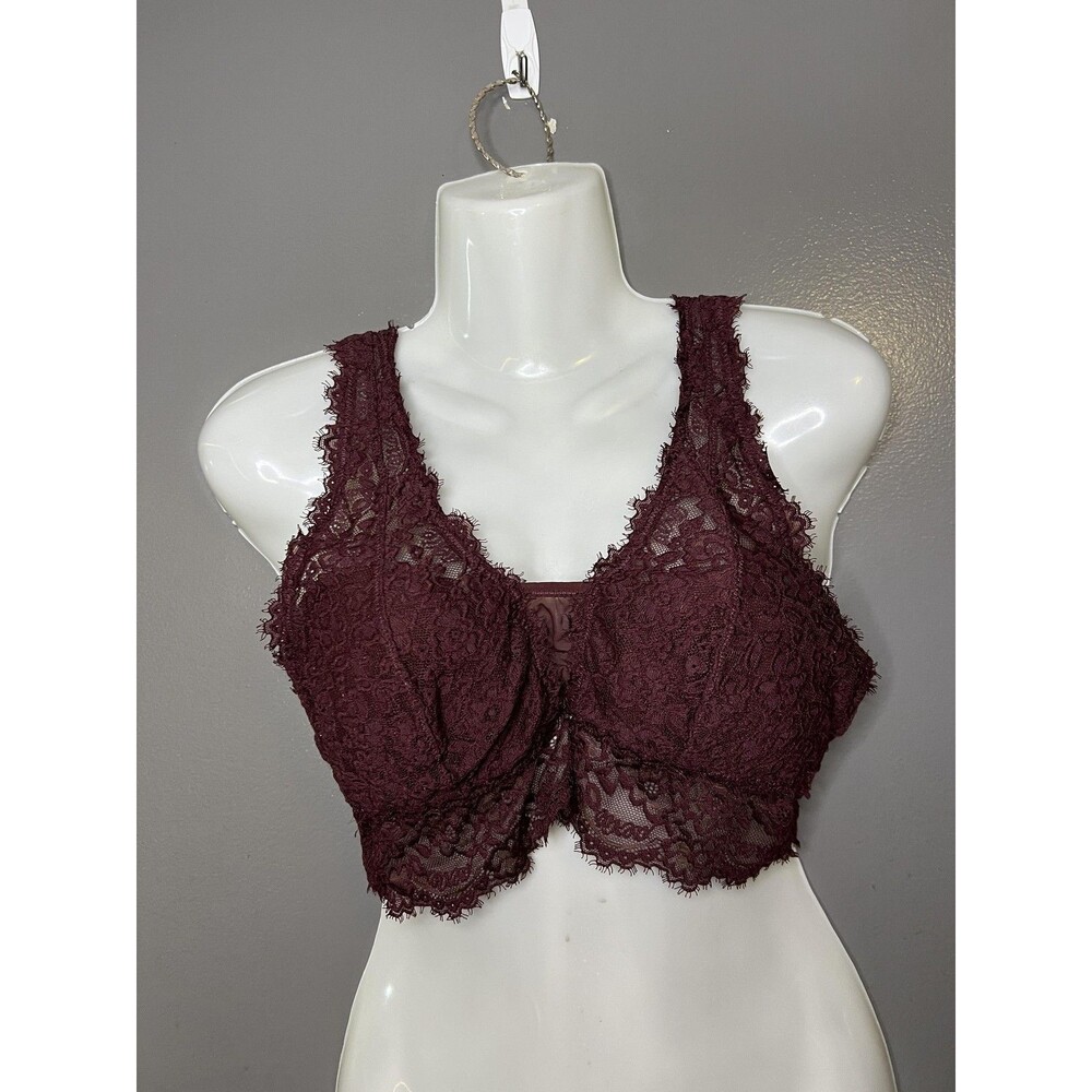 Aerie Bralette Bra Womens Large Red Lace Wireless Sheer Longline Unlined